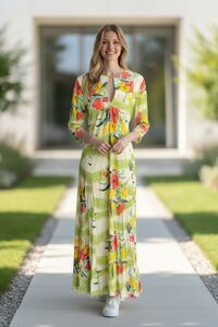 Vintage 70s Butterfield 8 Floral Maxi Dress Women's M 3/4 Sleeve V-Neck Nylon